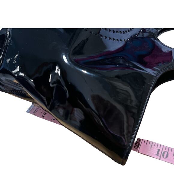 Vtg Tory Burch Perforated Logo Patent Tote Bag Purse Black Career Work Carry All - Picture 5 of 13